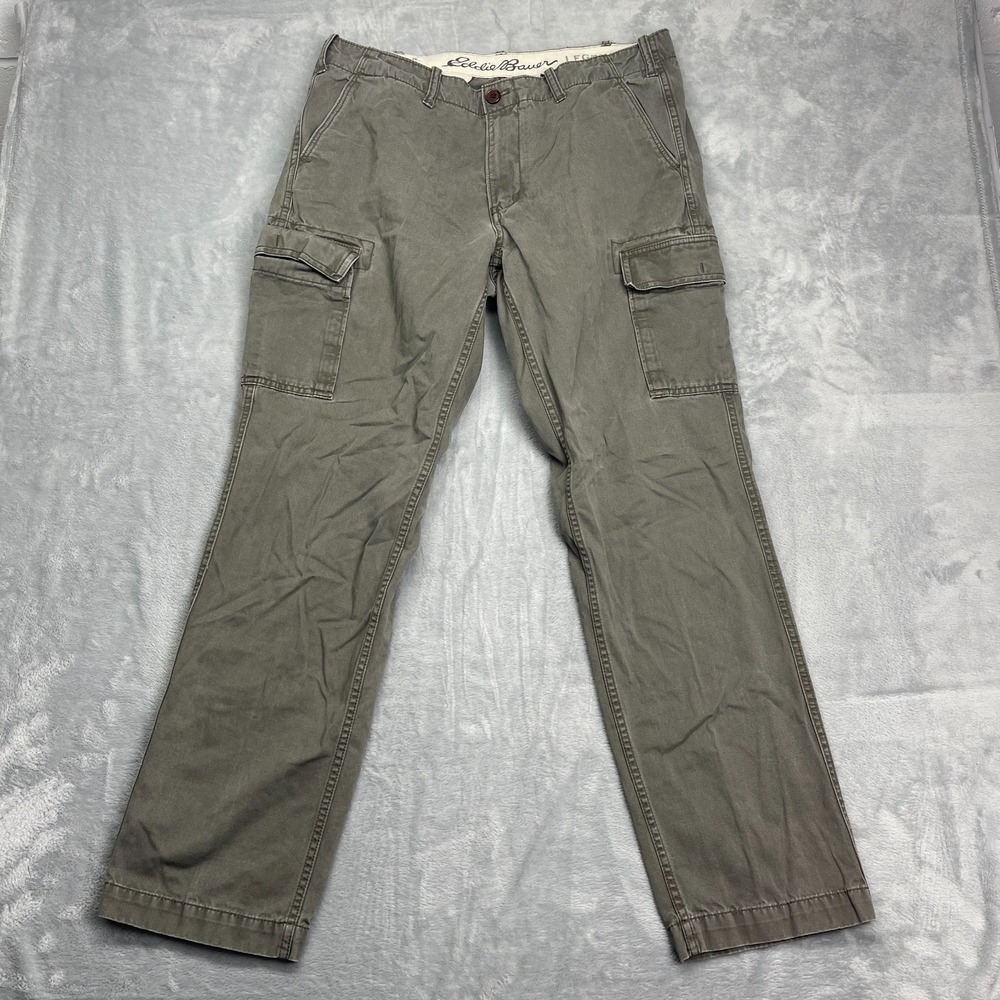 Eddie Bauer Cargo Pants Mens‎ 36x34 (36X33) Green Legend Wash Boho Straight Leg